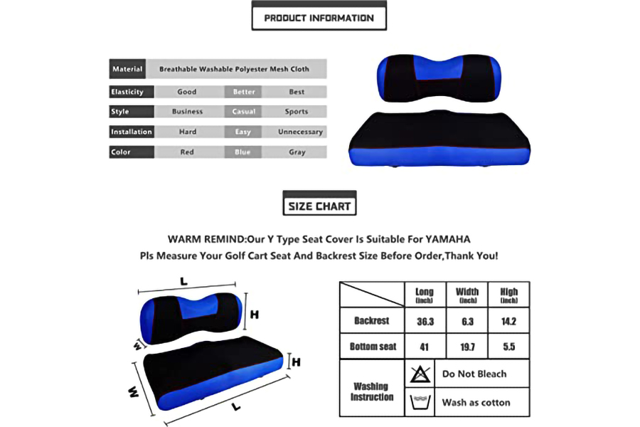 Golf Cart Seat Covers Ytype Blue & Black